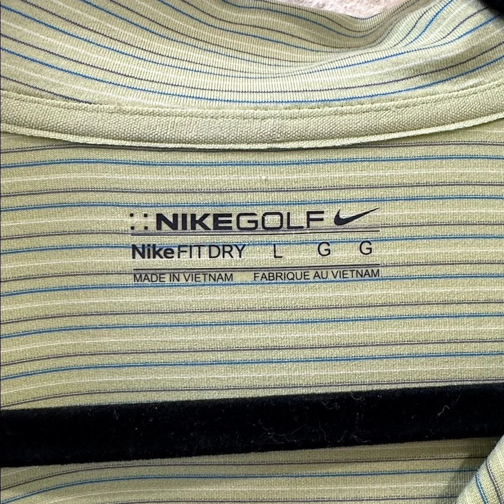 Nike Golf Green Striped Long Sleeve Polo | Dri-FIT Performance Size Large